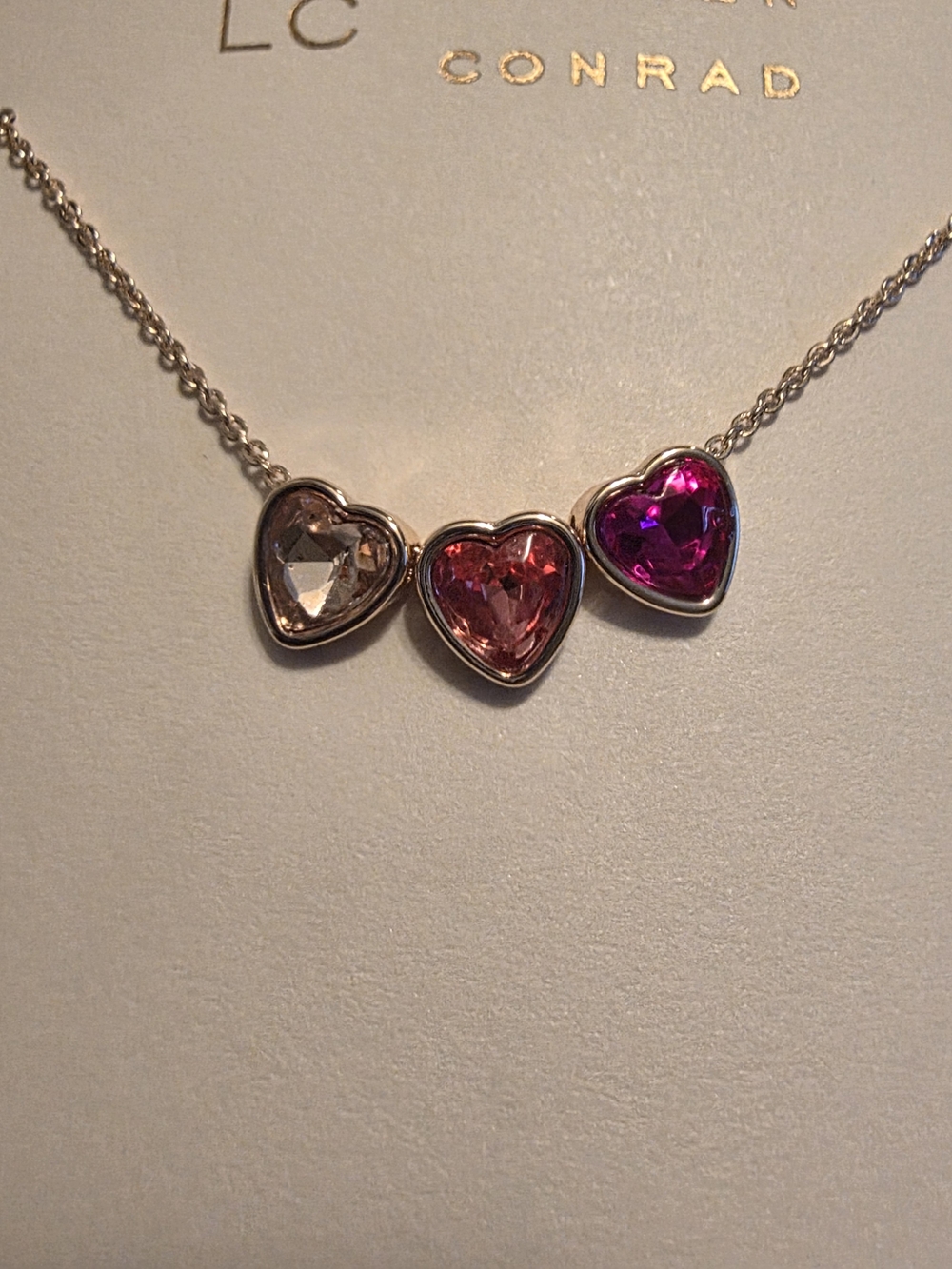 NEW LC Lauren Conrad Silver Necklace with Pink and Clear Heart Stones